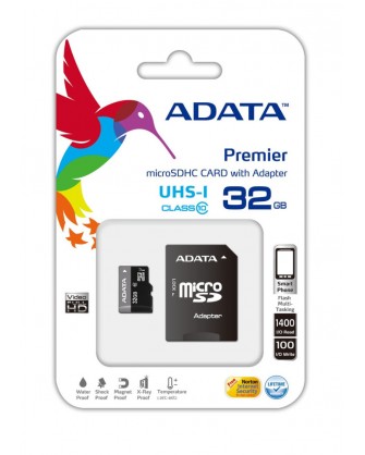 Κάρτα μνήμης micro sdhc UHS-I class 10 retail με αντάπτορα ADATA AUSDH32GUICL10-RA1 Premier 32GB