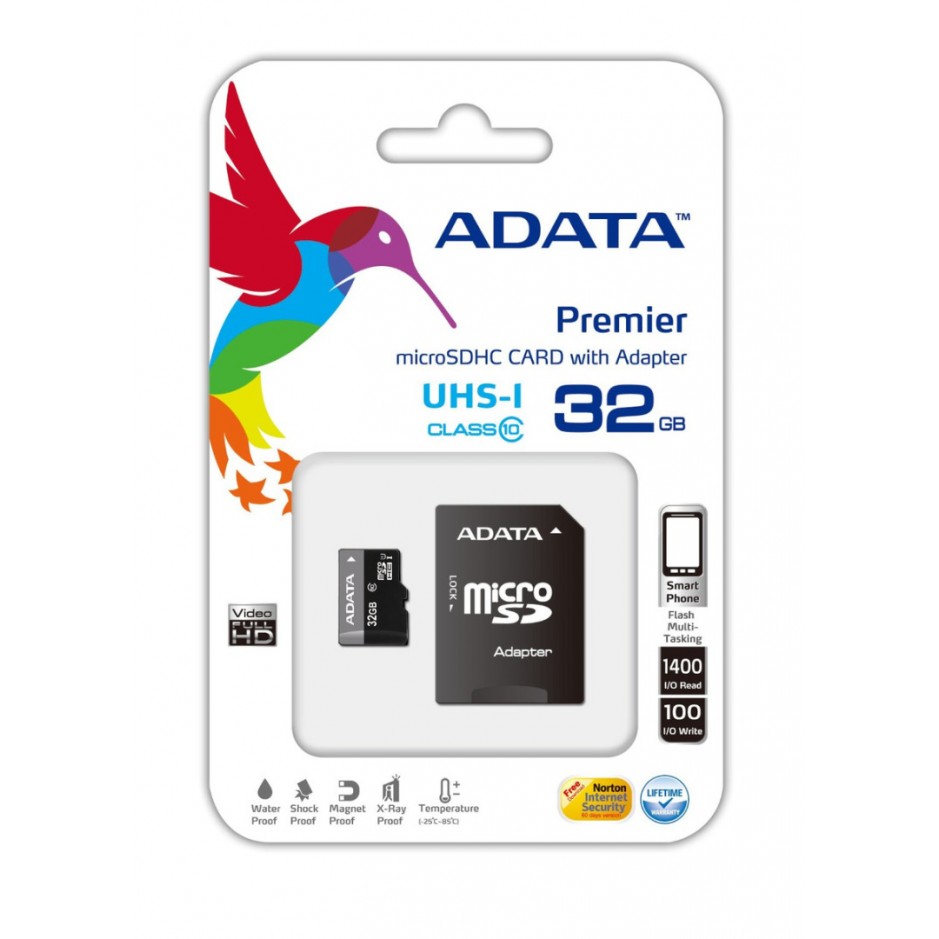 Κάρτα μνήμης micro sdhc UHS-I class 10 retail με αντάπτορα ADATA AUSDH32GUICL10-RA1 Premier 32GB