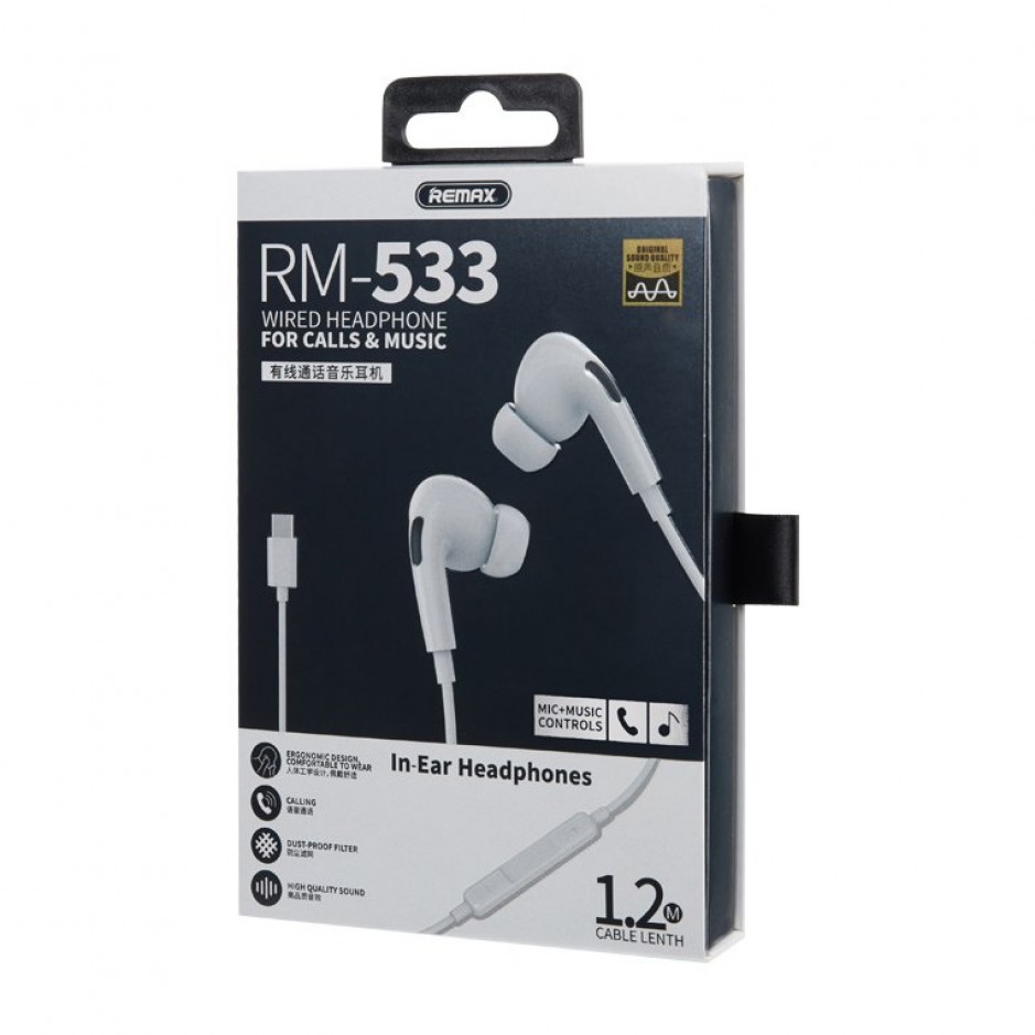 Handsfree ακουστικά Type C με ενσωματωμένο μικρόφωνο Remax AirPlus Pro (RM-533) λευκά