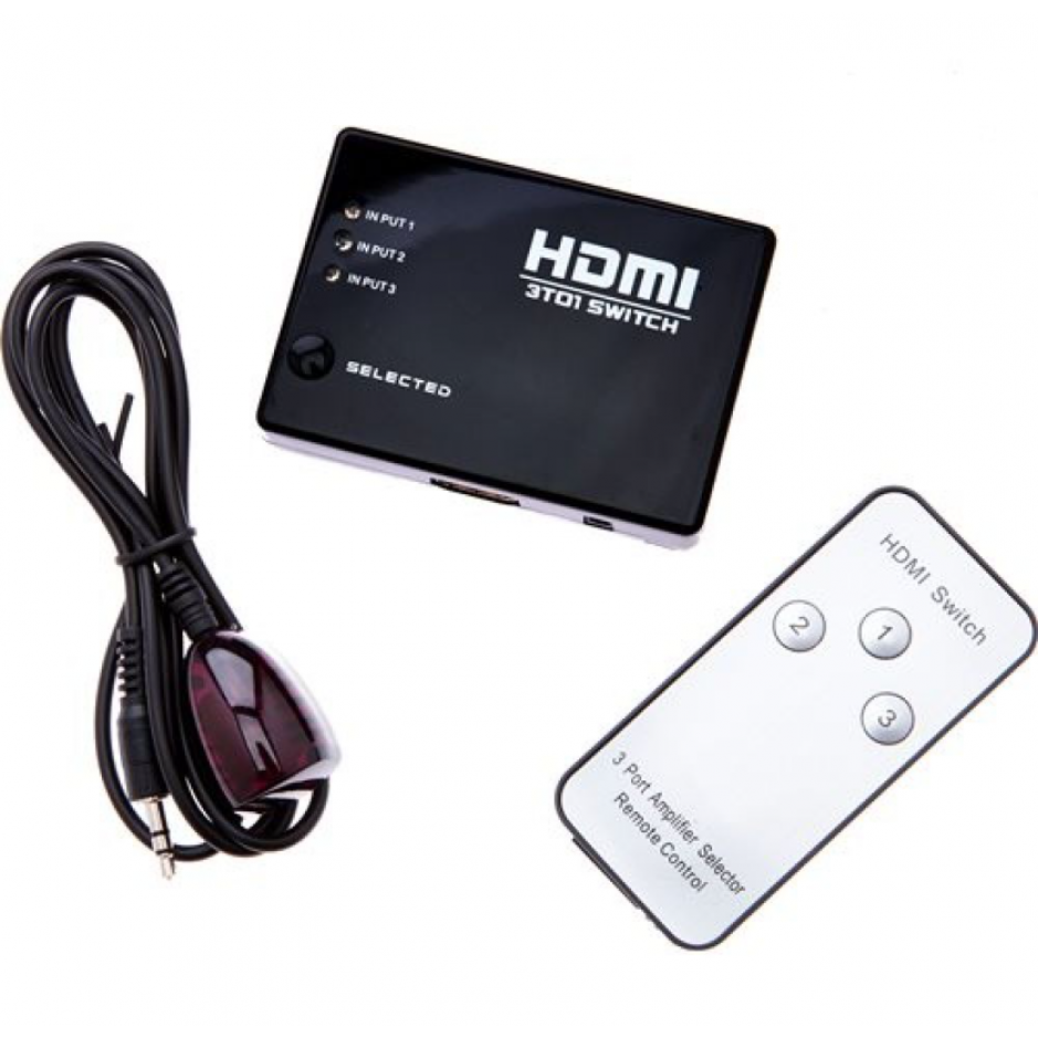 HDMI Switch Splitter 3 υποδοχών σε 1 έξοδο HDMI με τηλεκοντρόλ - OEM 1902